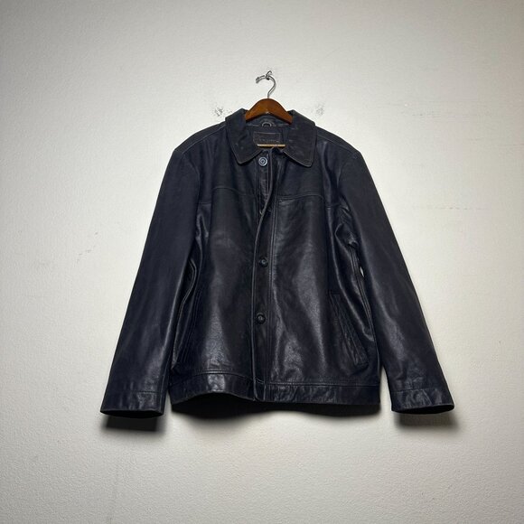 Merona Biker Moto Coat Leather Jacket Men XL Outerwear Button Zip Fall Winter - Picture 1 of 14